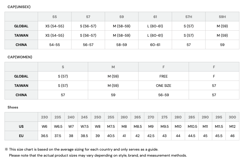 mlb size chart korea